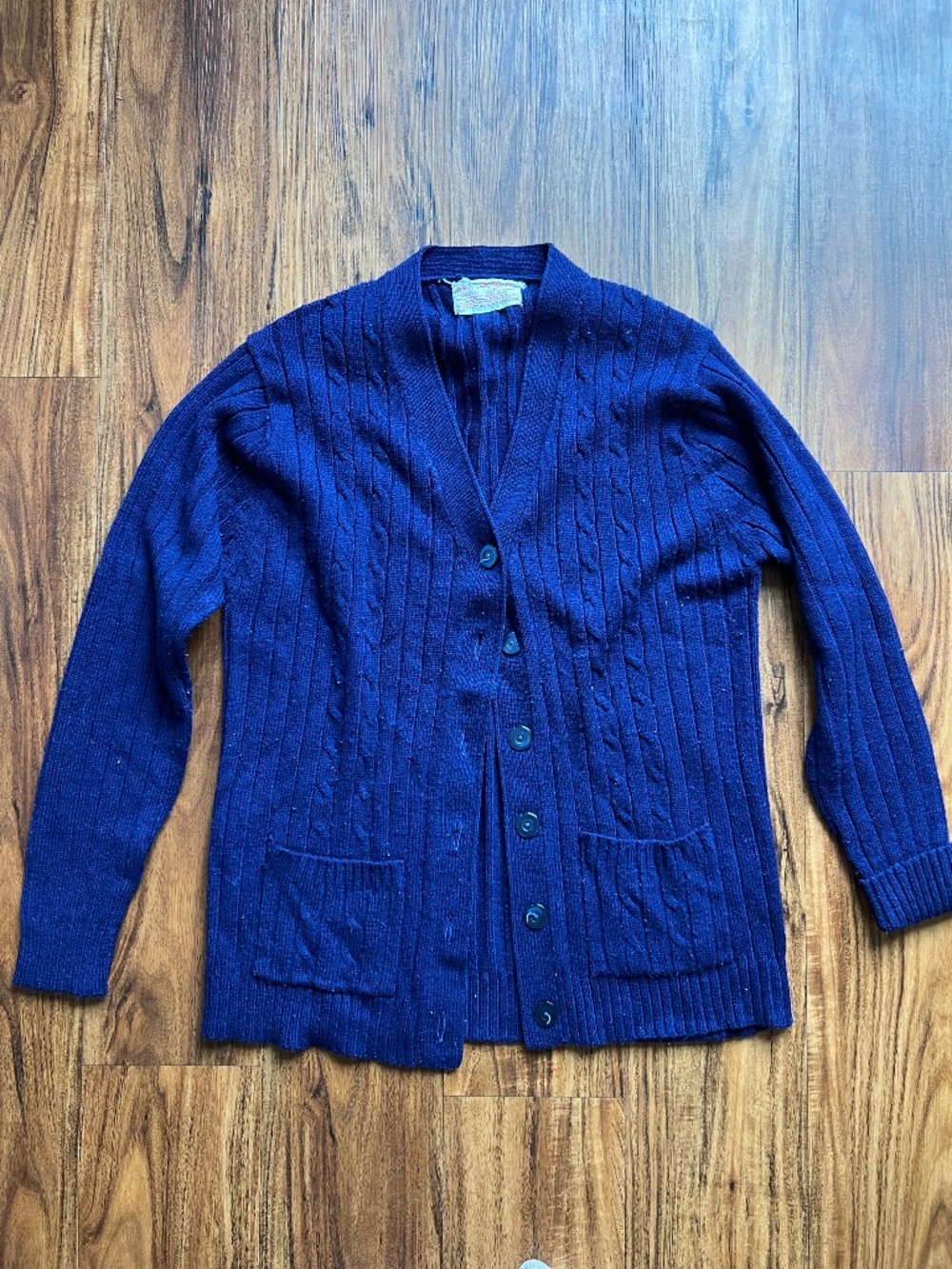 Vintage Cardigan Sweater Womens L Blue Fair Cable Knit Button Front Longline